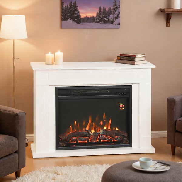 HOMCOM Camino Elettrico con Fiamma a 12 Colori e 5 Luminosità, Telecomando e Timer, 98x23.5x69.5 cm, Bianco e Nero | Aosom Italy