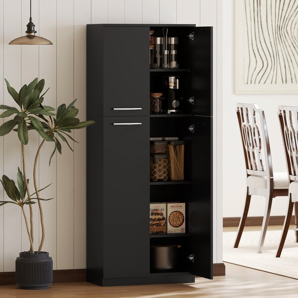 HOMCOM Mobile Contenitore Minimal con 2 Armadietti e Mensole Regolabili, in Legno Nero, 59x31x155 cm | Aosom Italy
