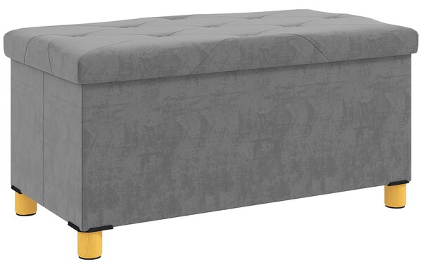 HOMCOM Panca Contenitore Pieghevole da 67L, Coperchio Imbottito e Rivestimento Vellutato, 76x38x38cm, Grigio | Aosom Italy