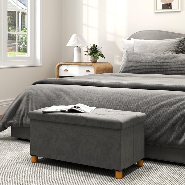 HOMCOM Panca Contenitore Pieghevole da 67L, Coperchio Imbottito e Rivestimento Vellutato, 76x38x38cm, Grigio | Aosom Italy