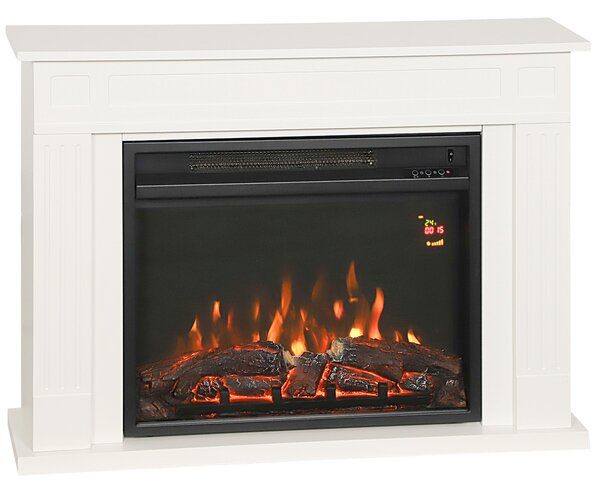 HOMCOM Camino Elettrico con Fiamma a 12 Colori e 5 Luminosità, Telecomando e Timer, 98x23.5x69.5 cm, Bianco e Nero | Aosom Italy