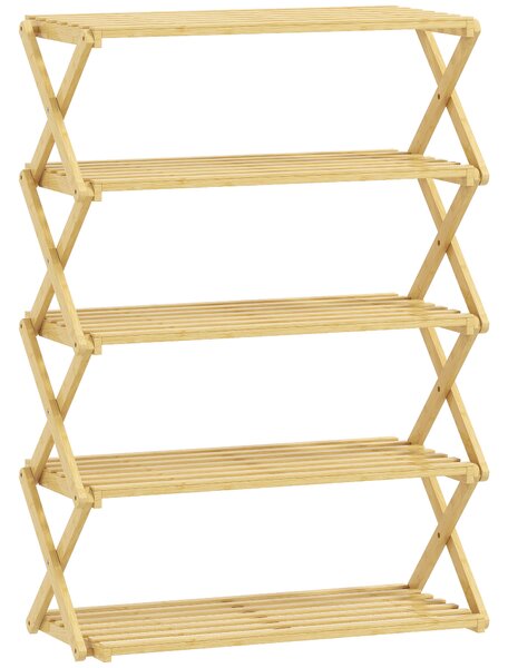 HOMCOM Scarpiera Pieghevole a 5 Livelli Pronto all'Uso, in Bambù, 60x29x88 cm, Legno Naturale | Aosom Italy
