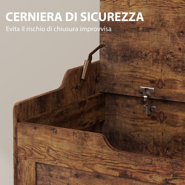 HOMCOM Panca Contenitore da 103L Multifunzione color Legno con Cuscino in Tessuto Grigio, 75x40x56 cm | Aosom Italy