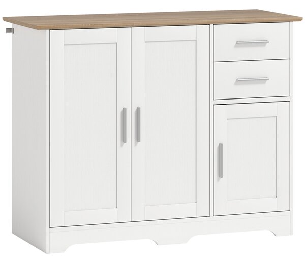 HOMCOM Credenza Moderna in Legno con 2 Cassetti e 2 Armadietti, 100x40x78 cm, Bianco e color Legno | Aosom Italy