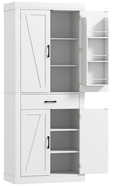 HOMCOM Dispensa Cucina in stile Country con 2 Armadietti, 6 Ripiani e Cassetto, in Legno, 76x39.5x183.5 cm, Bianco | Aosom Italy