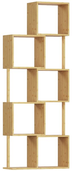 HOMCOM Libreria Moderna Asimmetrica a 5 Livelli in Bambù, 62.5 x 23 x 165 cm, Colore Legno Naturale | Aosom Italy