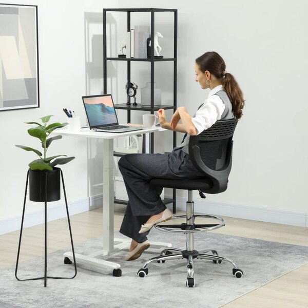 Sedia da ufficio ergonomica okwish sedia girevole con design sedia da ufficio alta, sedia da scrivania reclinabile anello piede regolabile, nero