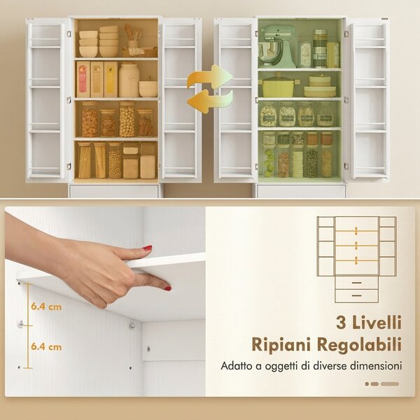 HOMCOM Credenza da Cucina con Armadietto con 8 Ripiani Portaspezie e 2 Cassetti, 60x40x159 cm, Bianco | Aosom Italy