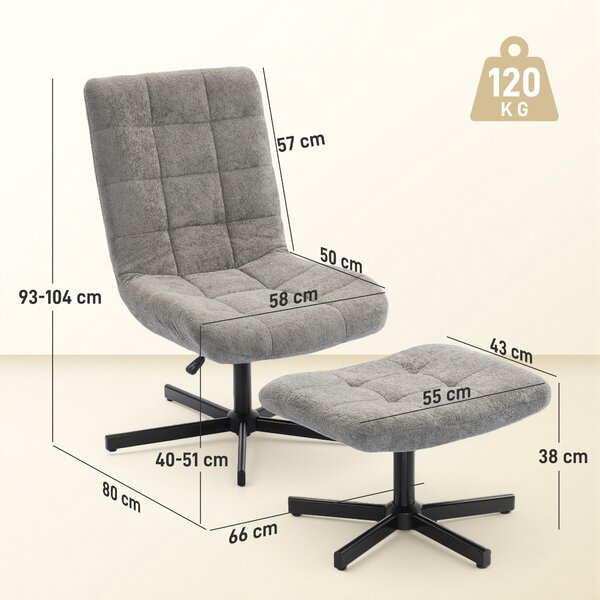 HOMCOM Poltrona Reclinabile su 4 Livelli Effetto Velluto con Poggiapiedi Indipendente, 66x80x93-104 cm, Grigio | Aosom Italy