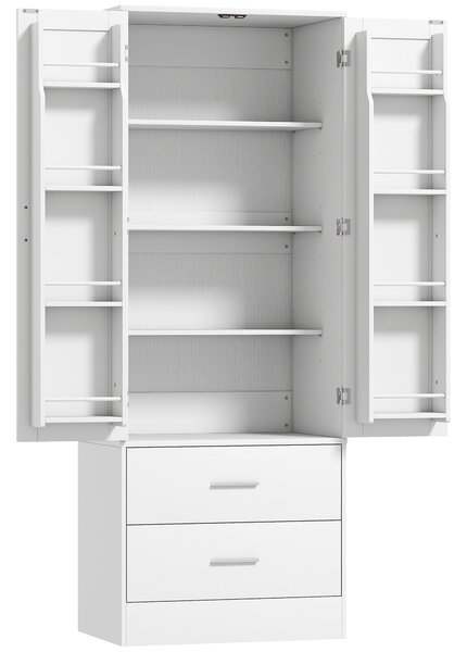 HOMCOM Credenza da Cucina con Armadietto con 8 Ripiani Portaspezie e 2 Cassetti, 60x40x159 cm, Bianco | Aosom Italy