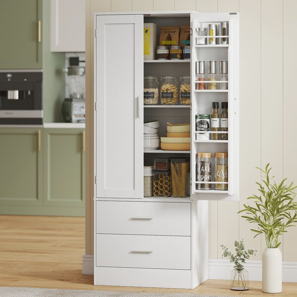 HOMCOM Credenza da Cucina con Armadietto con 8 Ripiani Portaspezie e 2 Cassetti, 60x40x159 cm, Bianco | Aosom Italy