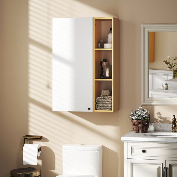 HOMCOM Armadietto Bagno a Parete con Ripiani Regolabili e 3 Mensole Aperte, 59.5x30x90 cm, Bianco e Legno | Aosom Italy