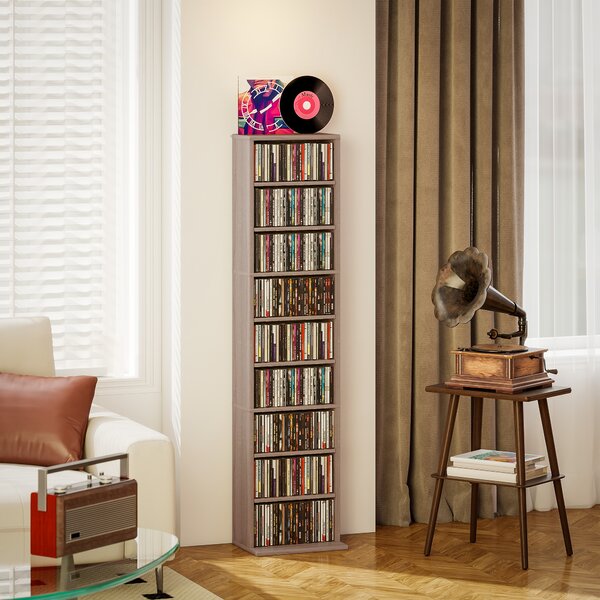 HOMCOM Scaffale Porta CD con 6 Ripiani Regolabili, Capacità di 260 CD/120 DVD, 33x24x140 cm, Color Legno | Aosom Italy