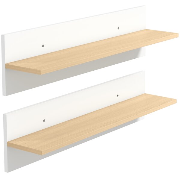 HOMCOM Set 2 Mensole da Parete per Casa e Ufficio in Legno, 80x16.5x20 cm, Bianco e color Legno | Aosom Italy