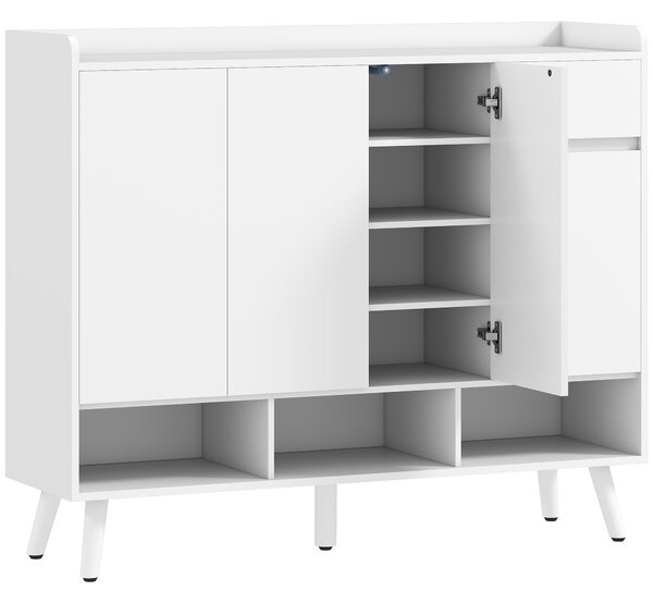 HOMCOM Scarpiera Ingresso in Legno con 4 Ante Design Push-to-Open, Ripiani Regolabili, Cassetto, 3 Vani Aperti, Bianco | Aosom Italy