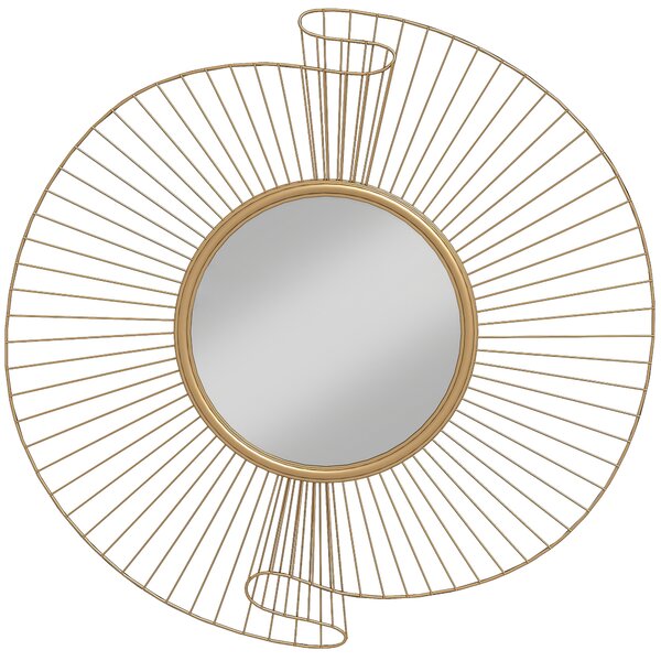 HOMCOM Specchio da Parete Rotondo con Strisce in Metallo e Design Plissettato, 60x60 cm, Oro | Aosom Italy