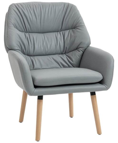 HOMCOM Poltrona Moderna con Schienale Alto a Doppia Imbottitura, Sedia con piedini regolabili, 68 x 79 x 89 cm Grigio | Aosom Italy