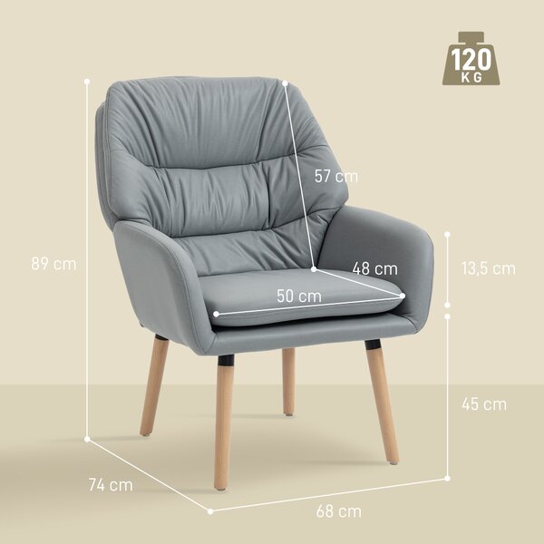 HOMCOM Poltrona Moderna con Schienale Alto a Doppia Imbottitura, Sedia con piedini regolabili, 68 x 79 x 89 cm Grigio | Aosom Italy