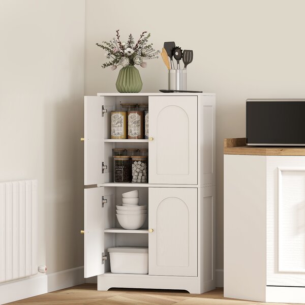 HOMCOM Credenza Cucina in Legno con 2 Armadietti, 4 Ante, 2 Ripiani Regolabili, per Sala da Pranzo, Soggiorno, Bianco | Aosom Italy