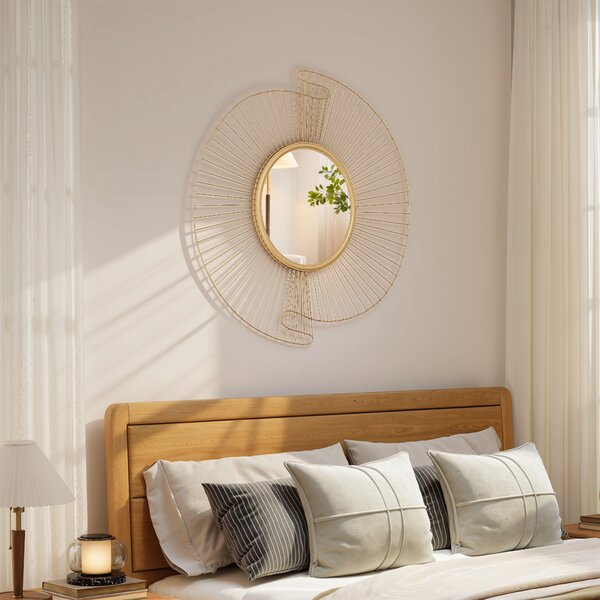 HOMCOM Specchio da Parete Rotondo con Strisce in Metallo e Design Plissettato, 60x60 cm, Oro | Aosom Italy