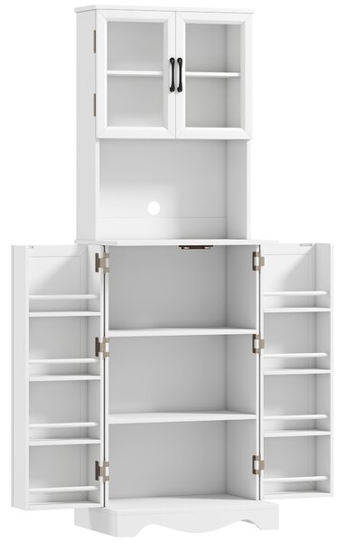 HOMCOM Mobile Dispensa Cucina con 2 Armadietti e 8 Ripiani, in Legno e Acrilico, 60x39.5x179.6 cm, Bianco | Aosom Italy