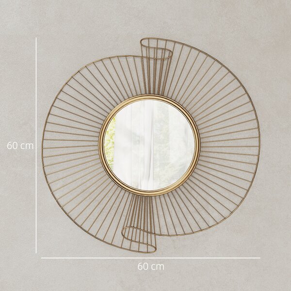HOMCOM Specchio da Parete Rotondo con Strisce in Metallo e Design Plissettato, 60x60 cm, Oro | Aosom Italy