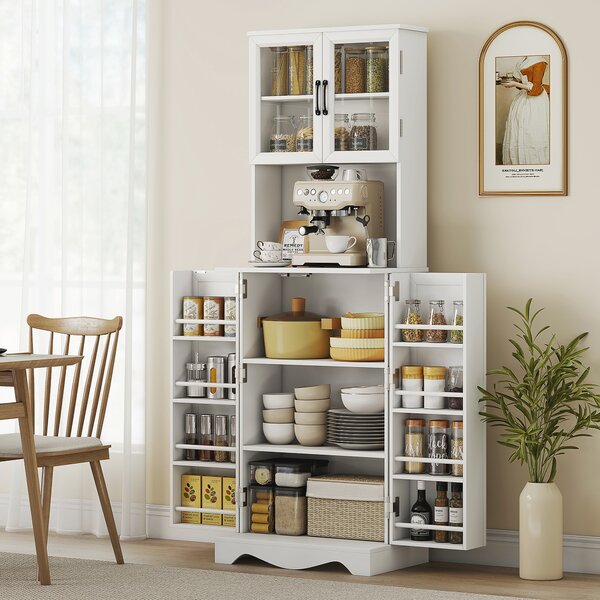 HOMCOM Mobile Dispensa Cucina con 2 Armadietti e 8 Ripiani, in Legno e Acrilico, 60x39.5x179.6 cm, Bianco | Aosom Italy