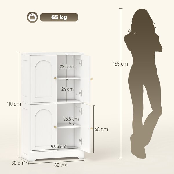 HOMCOM Credenza Cucina in Legno con 2 Armadietti, 4 Ante, 2 Ripiani Regolabili, per Sala da Pranzo, Soggiorno, Bianco | Aosom Italy