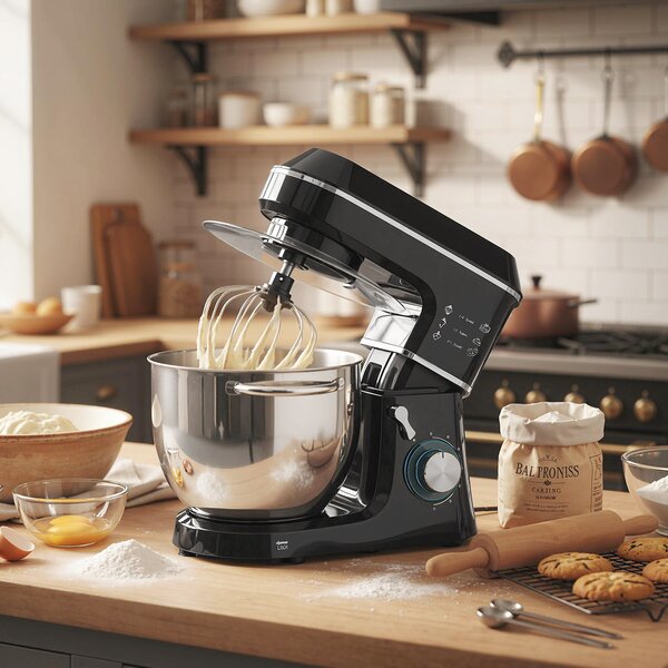 HOMCOM Impastatrice Planetaria 1400W con Ciotola 7L e 6 Velocità, Gancio Impastatore, Frusta e Sbattitore, Nero | Aosom Italy