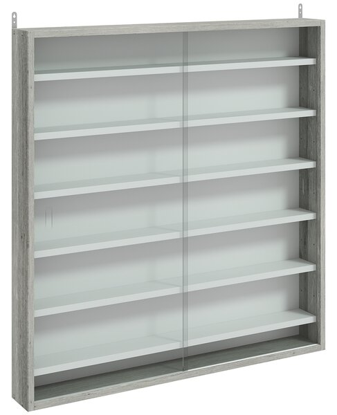 HOMCOM Bacheca Portaoggetti a 5 Ripiani Regolabili in Legno con Ante in Vetro, 80x9.5x83 cm, Bianco e Grigio | Aosom Italy