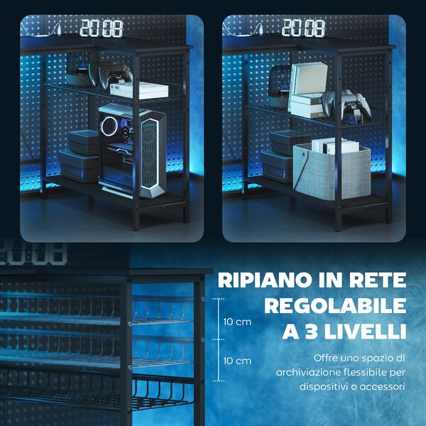 HOMCOM Scrivania Gaming Angolare con LED, Prese Elettriche, Supporto per Monitor e Scaffale, Nero | Aosom Italy
