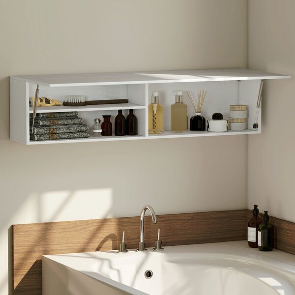 HOMCOM Mobile Bagno a Parete con Anta Ammortizzata, 2 Scomparti e Mensola Regolabile, 120x23x30 cm, Bianco | Aosom Italy