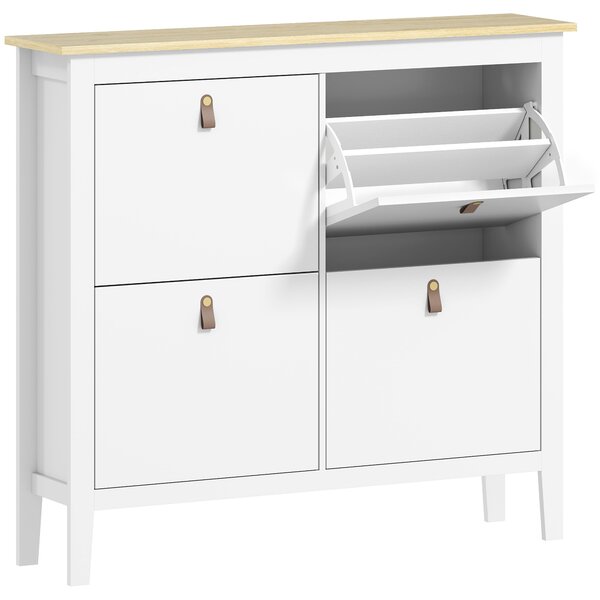HOMCOM Scarpiera Slim 4 Cassetti per 20 Paia di Scarpe Taglia EU44 e Ripiani Regolabili, 105x24x95.5cm, Bianco | Aosom Italy