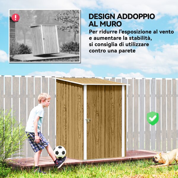 Outsunny Casetta da Giardino Porta Attrezzi in Acciaio Galvanizzato con Porta a Battente, 100x104x160 cm, Marrone Chiaro | Aosom Italy