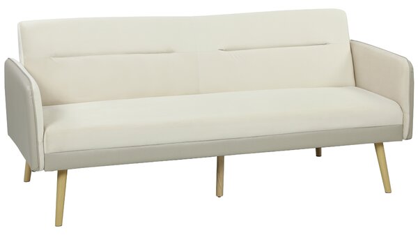 HOMCOM Divano Letto 3 Posti con Schienale Reclinabile e Rivestimento Effetto Velluto, 185x84x83 cm, Beige | Aosom Italy