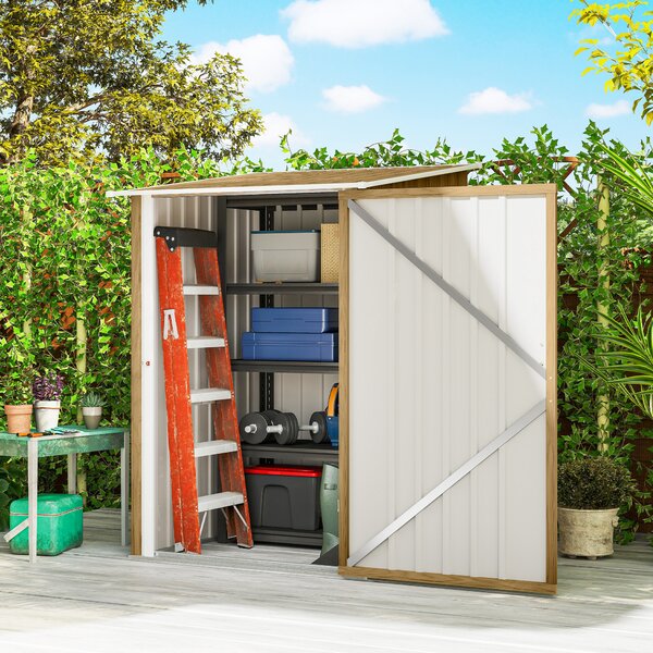 Outsunny Casetta da Giardino Porta Attrezzi in Acciaio Galvanizzato con Porta a Battente, 100x104x160 cm, Marrone Chiaro | Aosom Italy