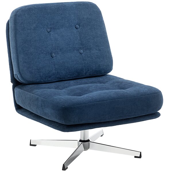 HOMCOM Poltrona Salotto Girevole Rivestita in Ciniglia con Seduta Larga, Poltroncina Camera da Letto Moderna con Gambe in Metallo per Soggiorno, Blu Scuro | Aosom Italy
