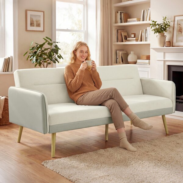 HOMCOM Divano Letto 3 Posti con Schienale Reclinabile e Rivestimento Effetto Velluto, 185x84x83 cm, Beige | Aosom Italy