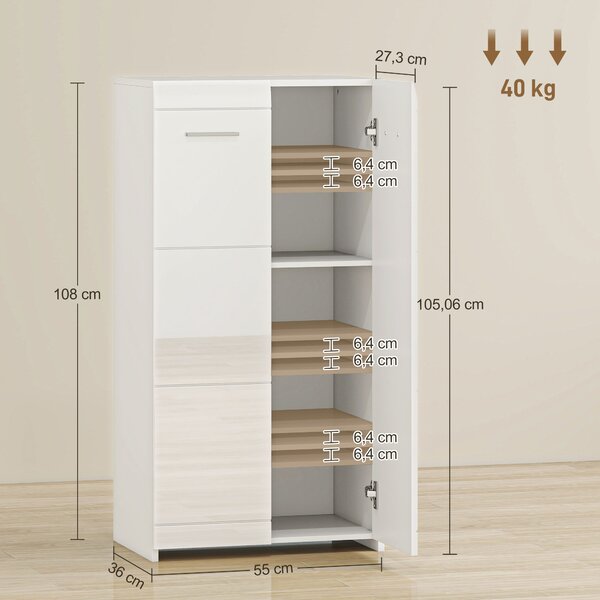 HOMCOM Scarpiera Ingresso Armadio Moderno 5 Ripiani Regolabili 55x36x108 cm Bianco | Aosom Italy
