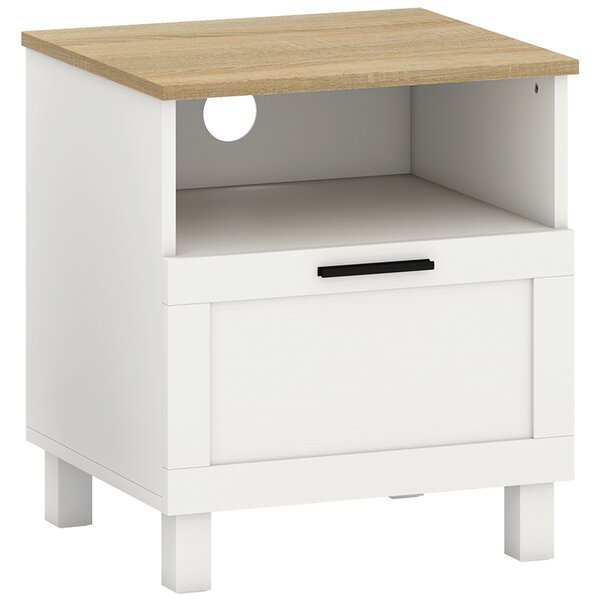 HOMCOM Comodino Moderno Minimal con Cassetto e Ripiano Aperto, in Legno, 45x38x50 cm, Bianco e color Legno | Aosom Italy