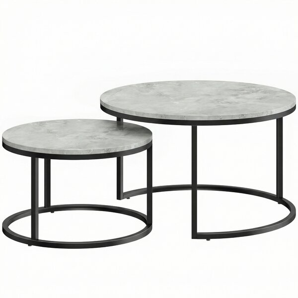 HOMCOM Set 2 Tavolini da Salotto Rotondi con Piano Effetto Marmo, in Legno e Metallo, Grigio Marmo | Aosom Italy