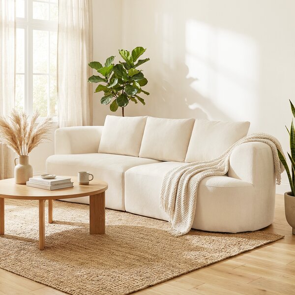 HOMCOM Divano 3 Posti Modulare 260cm Senza Struttura con Seduta Ampia, Imbottitura Spessa, 3 Cuscini, in Chenille, Crema | Aosom Italy