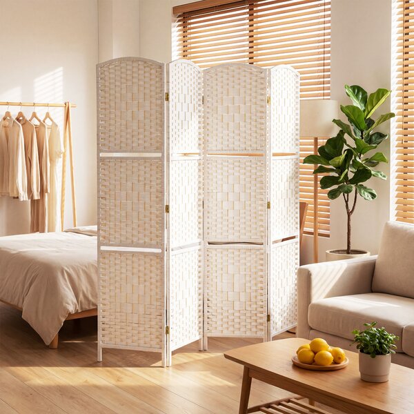 HOMCOM Paravento da Interno a 4 Pannelli Pieghevole con Mensole 160x170 cm, Bianco | Aosom Italy