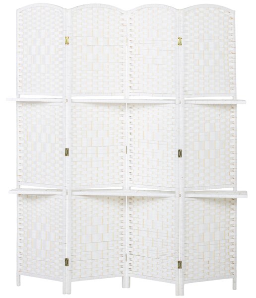 HOMCOM Paravento da Interno a 4 Pannelli Pieghevole con Mensole 160x170 cm, Bianco | Aosom Italy