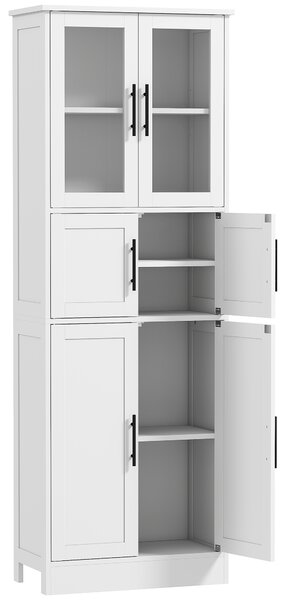 HOMCOM Mobile Bagno Alto Slim 170cm, a 6 Ripiani con Ante in Vetro, Ripiani Regolabili, per Salotto Soggiorno Cucina, Moderno, 60x30x170 cm, Bianco | Aosom Italy
