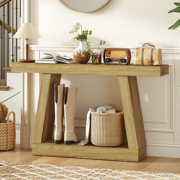 HOMCOM Tavolo Consolle 140 cm, Retro Divano con Contenitore, Rovere. | Aosom Italy