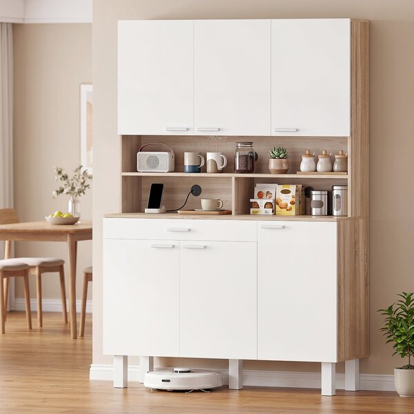 HOMCOM Dispensa con cassetto, ripiani, fori cavi, bianco, ideale per cucina. | Aosom Italy