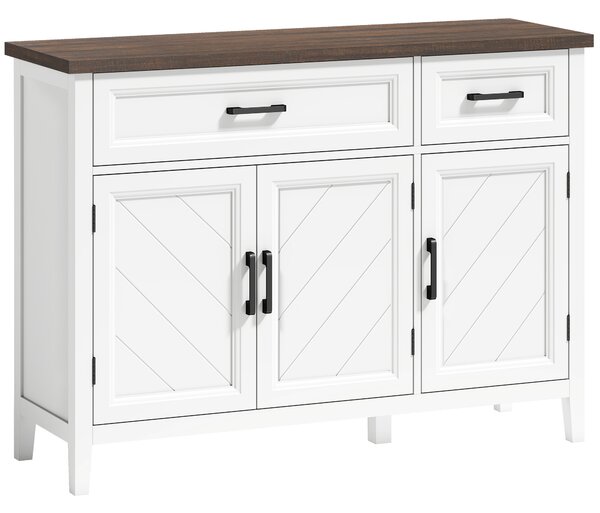 HOMCOM Credenza Cucina in Legno con 3 Ante a Fienili, 2 Cassetti e 2 Ripiani Regolabili, Bianco | Aosom Italy