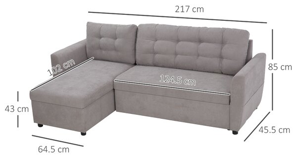 HOMCOM Divano Letto 3 Posti con Vano Contenitore in Tessutto Effetto Lino, Divano Letto Penisola, 217x134x85 cm, Grigio | Aosom Italy
