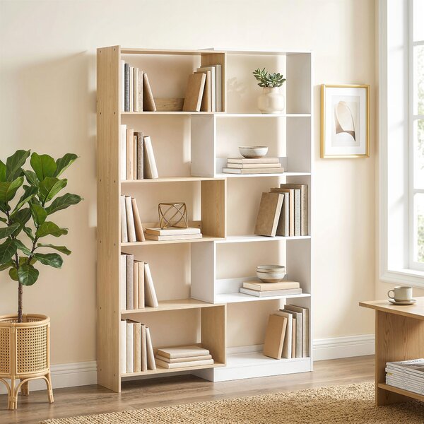 HOMCOM Libreria Angolare, Scaffale 5 Ripiani, Design Rotante 350°, Legno Fruttato/Bianco | Aosom Italy